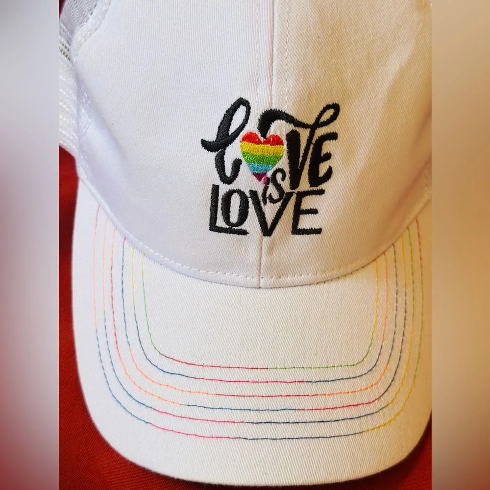 Love Is Love White & Rainbow Mesh Snapback Adjustable Hat Cap NWT